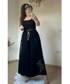 Nakış İşlemeli Pantalon Etek Siyah
