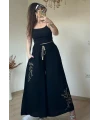 Nakış İşlemeli Pantalon Etek Siyah