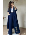 Nakış işlemli ikili Takım Lacivert