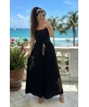Nakış İşlemeli Pantalon Etek Siyah