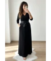 Tam Boy Kemerli Düz Elbise Siyah
