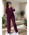 Kapusonlu Taşlı Takım Bordo Büyük Beden