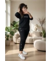 Uzun Kol Yan Çıtçıtlı Siyah Takım