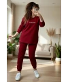 Uzun Kol Yan Çıtçıtlı Bordo Takım