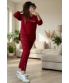 Uzun Kol Yan Çıtçıtlı Bordo Takım