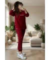 Uzun Kol Yan Çıtçıtlı Bordo Takım