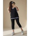 Beyaz Şerıtlı Taşlı Kaprı Takım