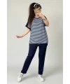 Bisiklet Yaka Çizgili Takım Lacivert
