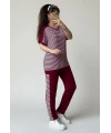 Bisiklet Yaka Çizgili Takım Bordo