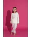 Ekru Çizgi Desen Çocuk Pijama Takımı