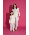 Ekru Çizgi Desen Çocuk Pijama Takımı