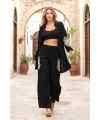 Nakışlı Oversize Pantolon Etek Gomleklı Takım Siyah