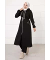 Kapşonlu Uzun İkili Takım Siyah