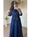 Mini Ceketli İpek Kupra Elbise Lacivert