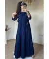 Mini Ceketli İpek Kupra Elbise Lacivert