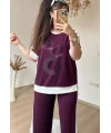 Ön Halka Taşlı Takım Bordo