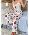 Askılı Kalpli Pijama Takımı Beyaz