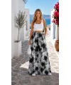 Batik Desen Beli Lastikli ve İpli Viskon Pantolon Siyah