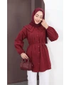Bebe Yaka Belden Kuşaklı Gömlek Bordo