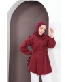 Bebe Yaka Belden Kuşaklı Gömlek Bordo