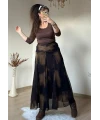 Bel Drapeli Şifon Simli Etek