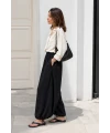 Bel ve Paca Bağcıklı Siyah Şalvar Pantolon