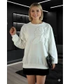 Beyaz Büyük Çiçekli Sweatshirt