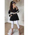 Beyaz Gold Kemerli Siyah Trench