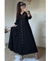 Boncuk Nakış İşlemeli Gömlek Elbise Siyah