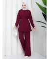 Bordo Kemerli Gömlek Takım