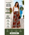 Çiçek Desen Beli Lastikli ve İpli Viskon Pantolon Turuncu