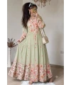 Çiçek Desen Pamuklu Modal Elbise Mint