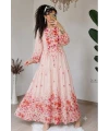 Çiçek Desen Pamuklu Modal Elbise Pembe