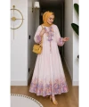Çıtır Çiçek Desen Pamuklu Modal Elbise Lila