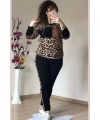 Deri Detaylı Leopar Eşofman Takımı