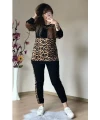 Deri Detaylı Leopar Eşofman Takımı