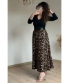 Deri Kemerli leopar Süet Elbise