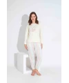Ekru Çizgi Desen Anne Pijama Takımı