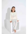 Ekru Çizgi Desen Çocuk Pijama Takımı
