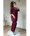 Fermuar Detaylı Leopar Takım Bordo