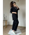 Fermuar Detaylı Leopar Takım Siyah
