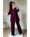 Fermuarlı Taşlı Takım Bordo Büyük Beden