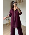 Fermuarlı Taşlı Takım Bordo Büyük Beden