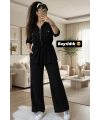 Fermuarlı Yaka Cepli Takım Siyah