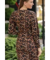Halka Kemerli Koyu Leopar Kalem Elbise