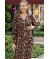 Halka Kemerli Koyu Leopar Kalem Elbise