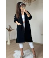 Kabartma Desenlı Uzun Triko Hırka Sıyah
