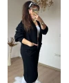 Kabartma Desenlı Uzun Triko Hırka Sıyah