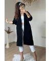 Kabartma Desenlı Uzun Triko Hırka Sıyah
