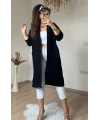 Kabartma Desenlı Uzun Triko Hırka Sıyah